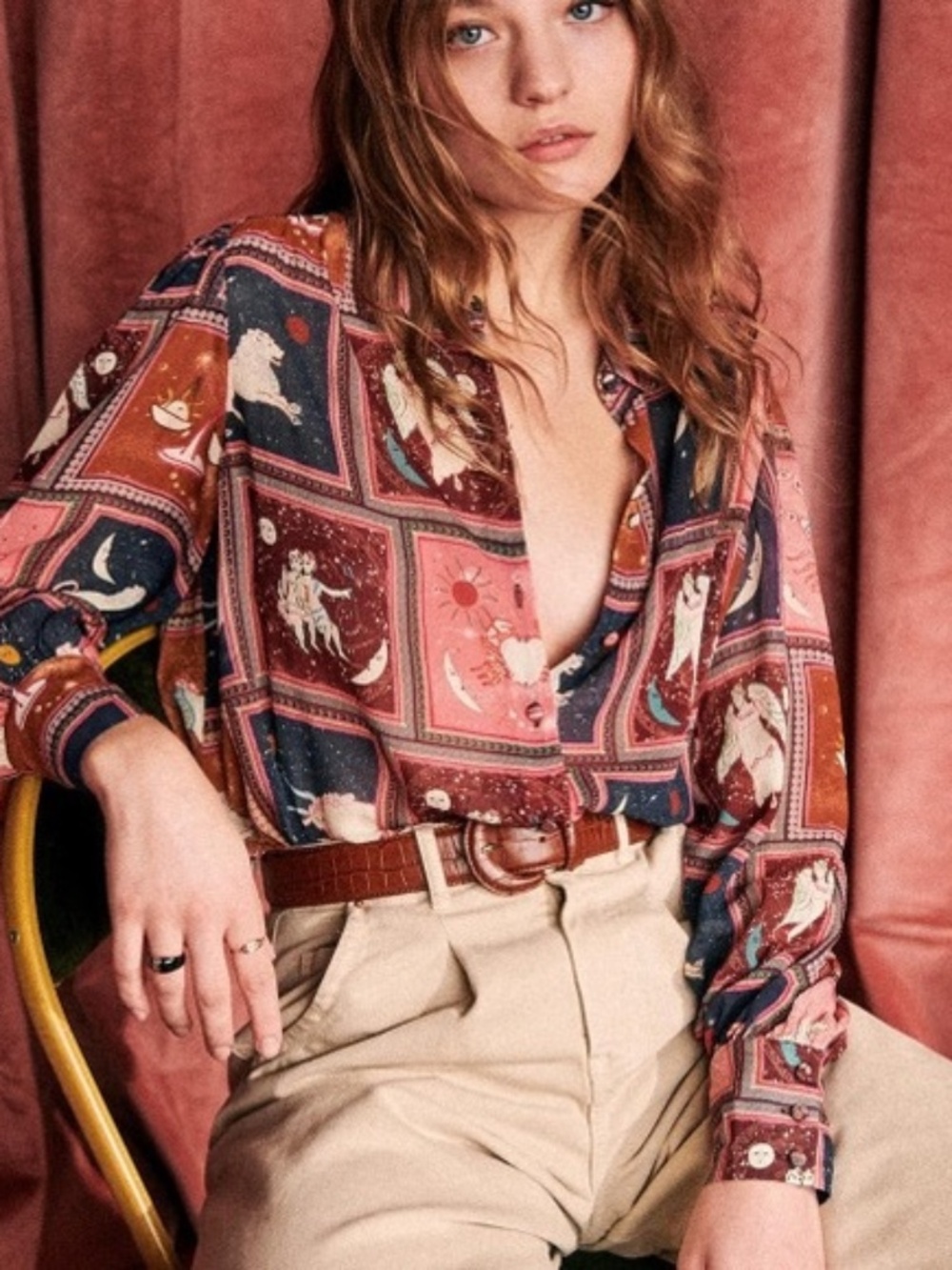 Sezane Tianna Blouse in Astrological Print Size 38